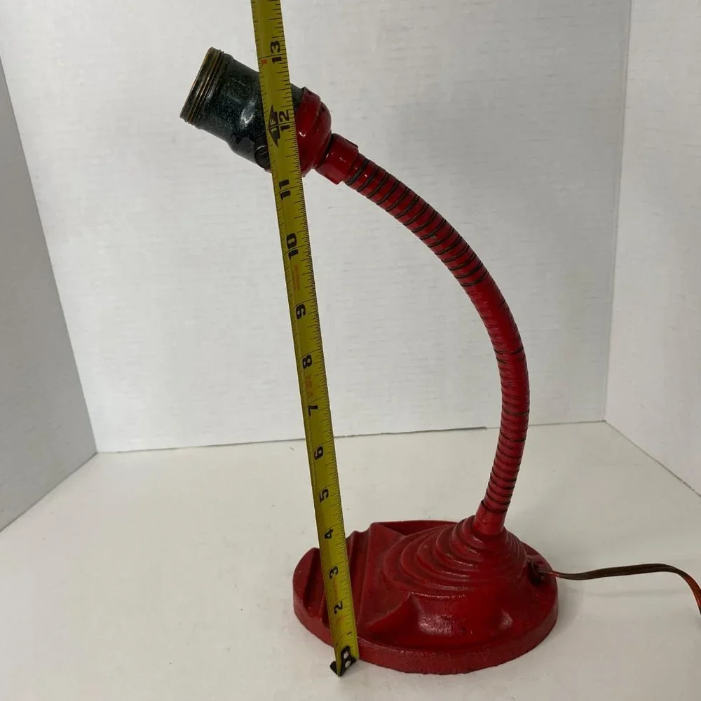 Industrial Art Deco red desk‎ lamp cast iron gooseneck no shade 13" - Picture 9 of 11